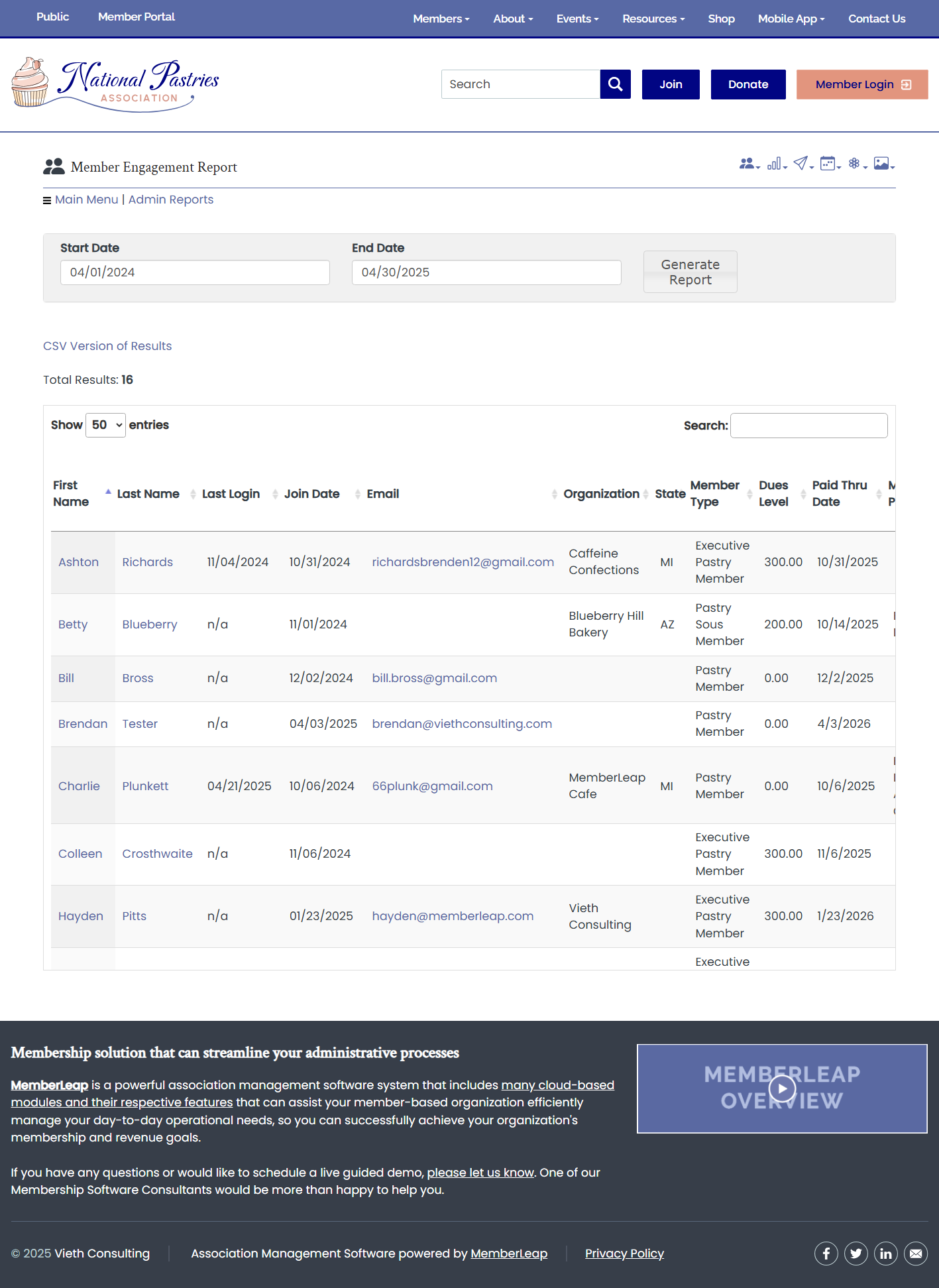 Admin Report - Member Engagement Report