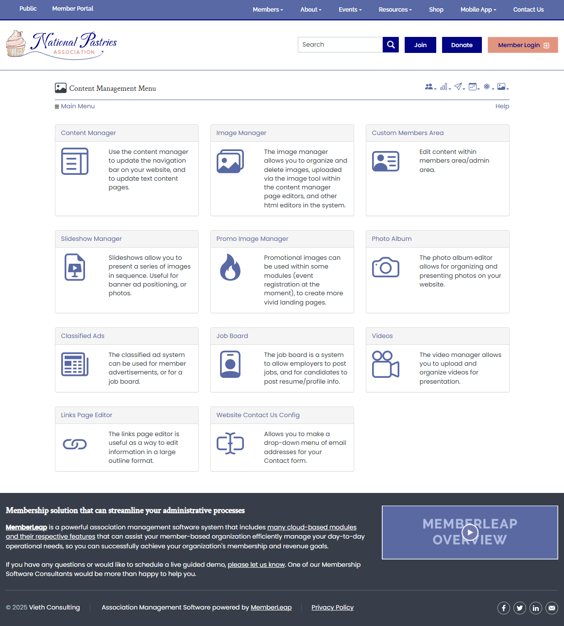 Website Content Manager Menu