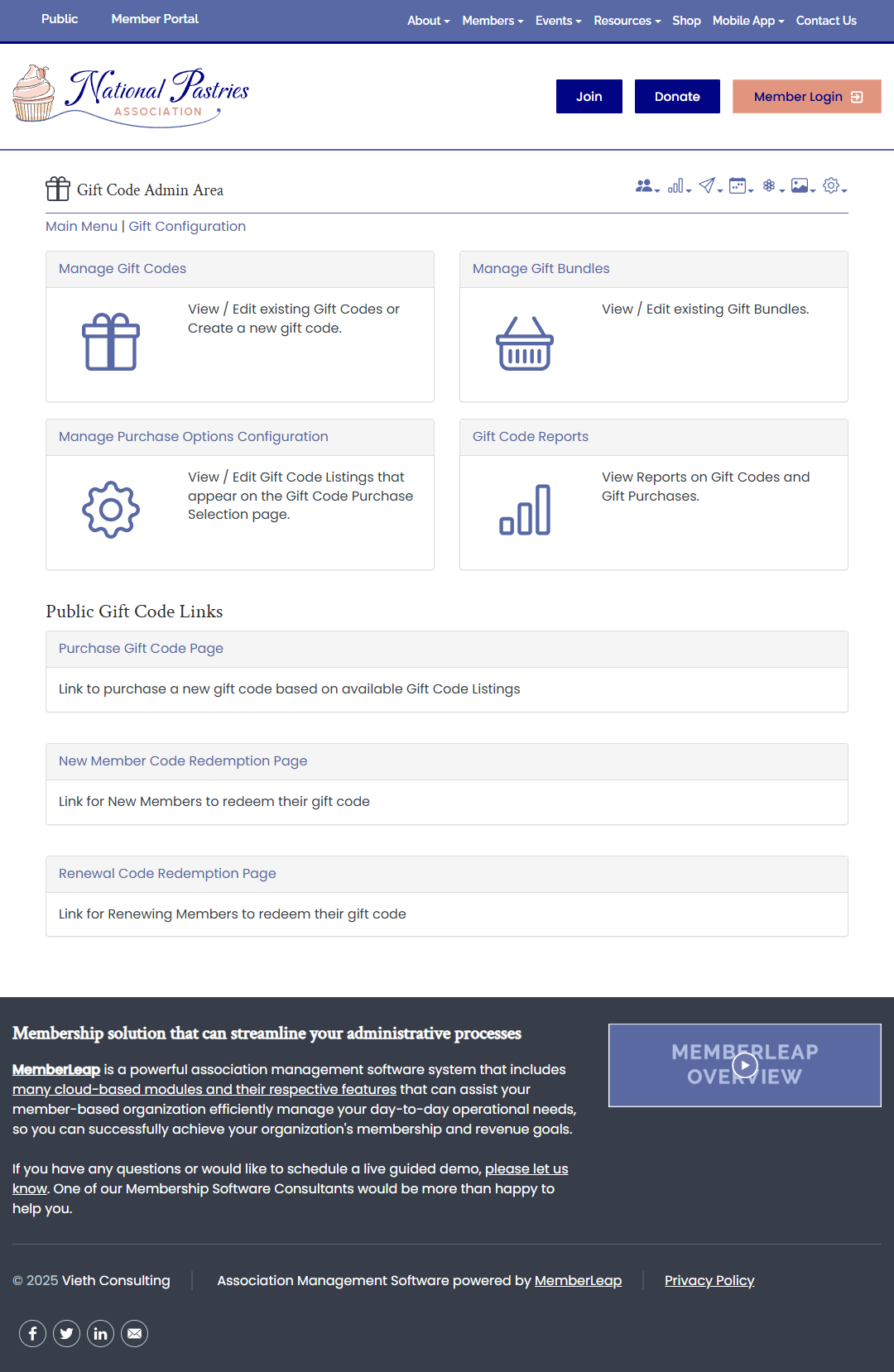 Gift Membership Admin Page