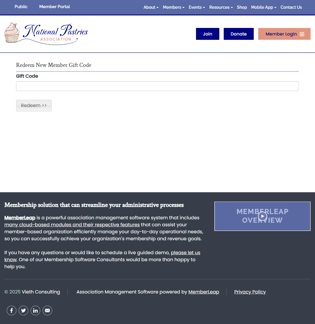 Gift Membership Redemption Page