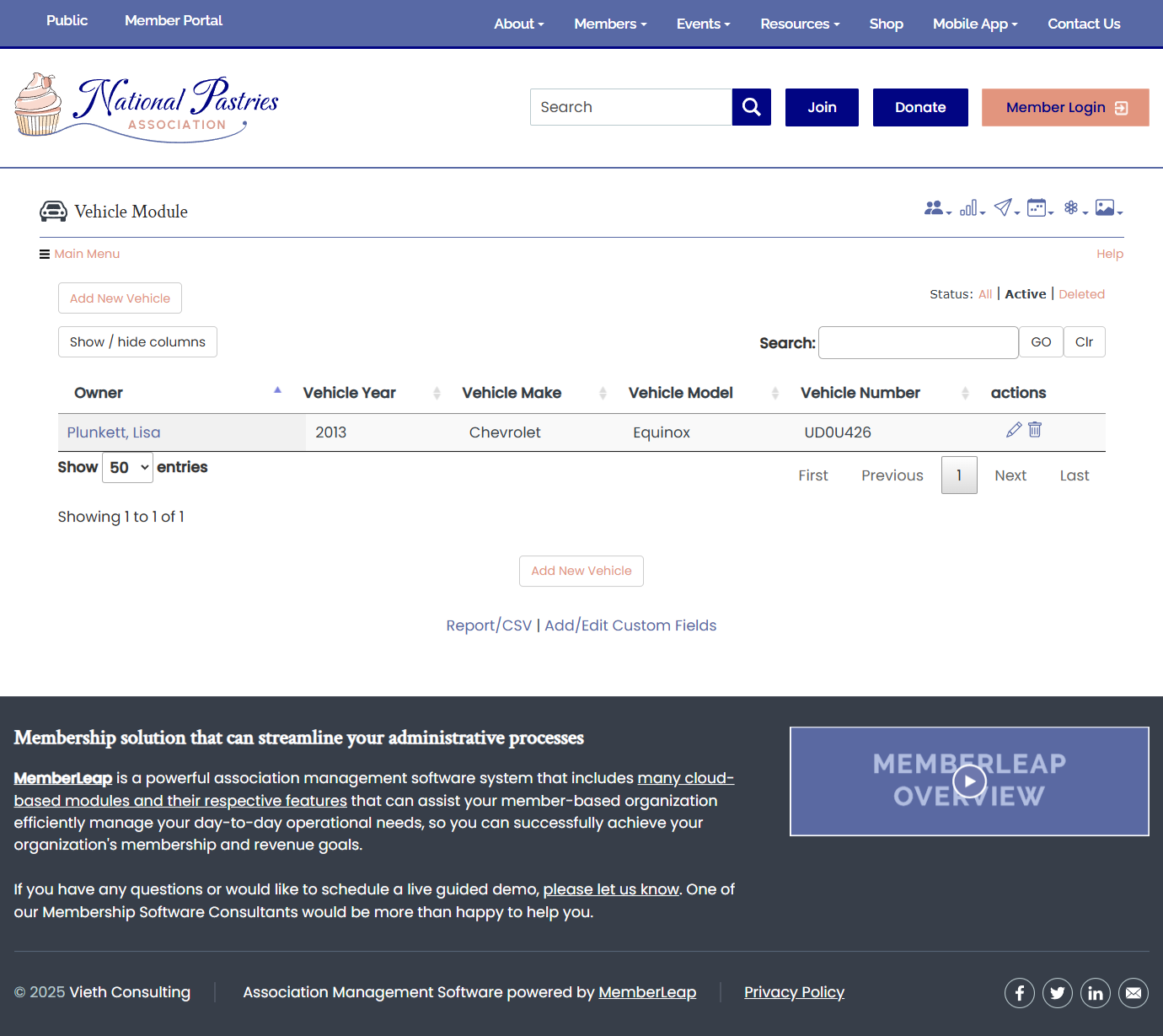 Member Vehicles - Admin Page