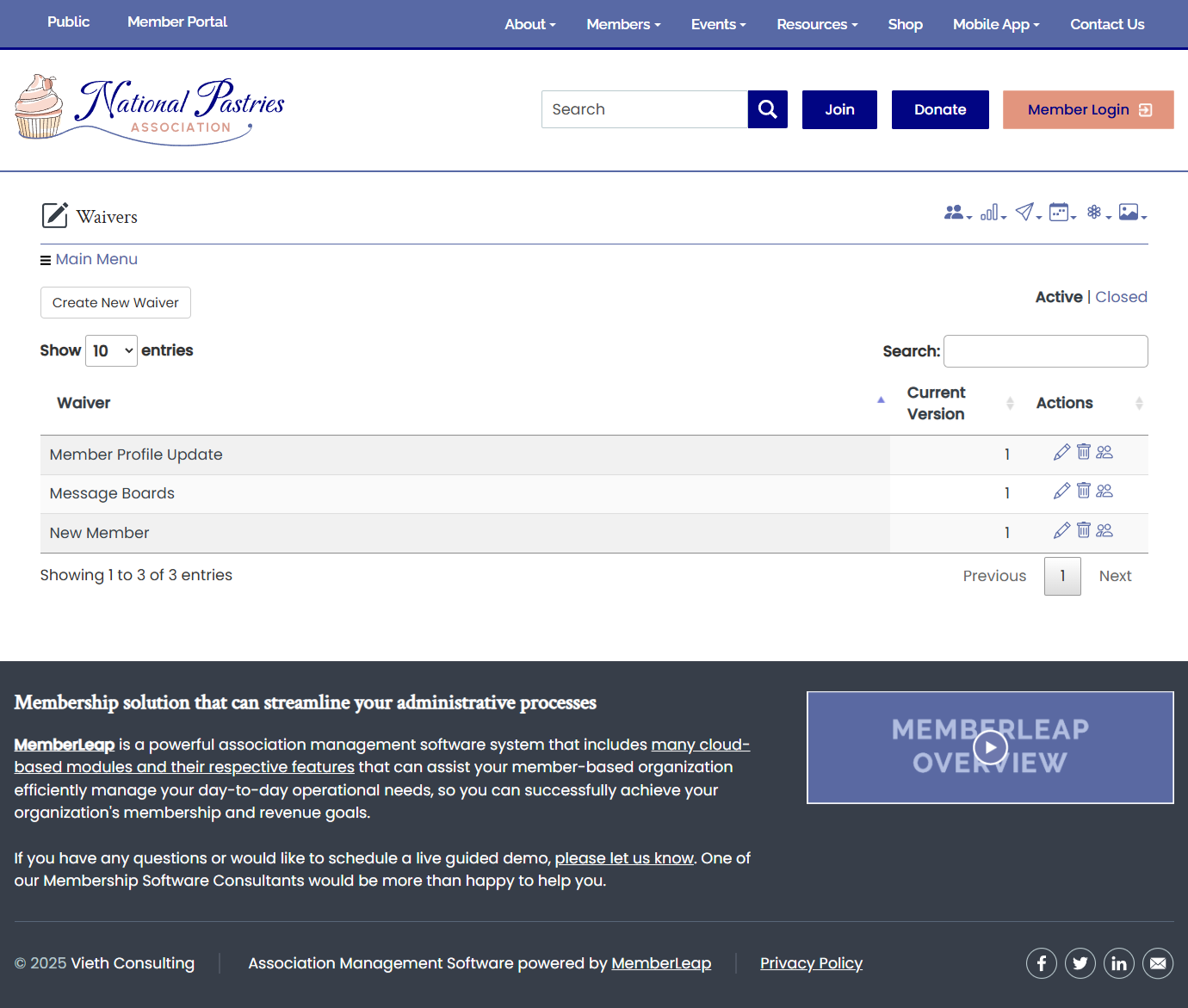 Waiver Admin Page