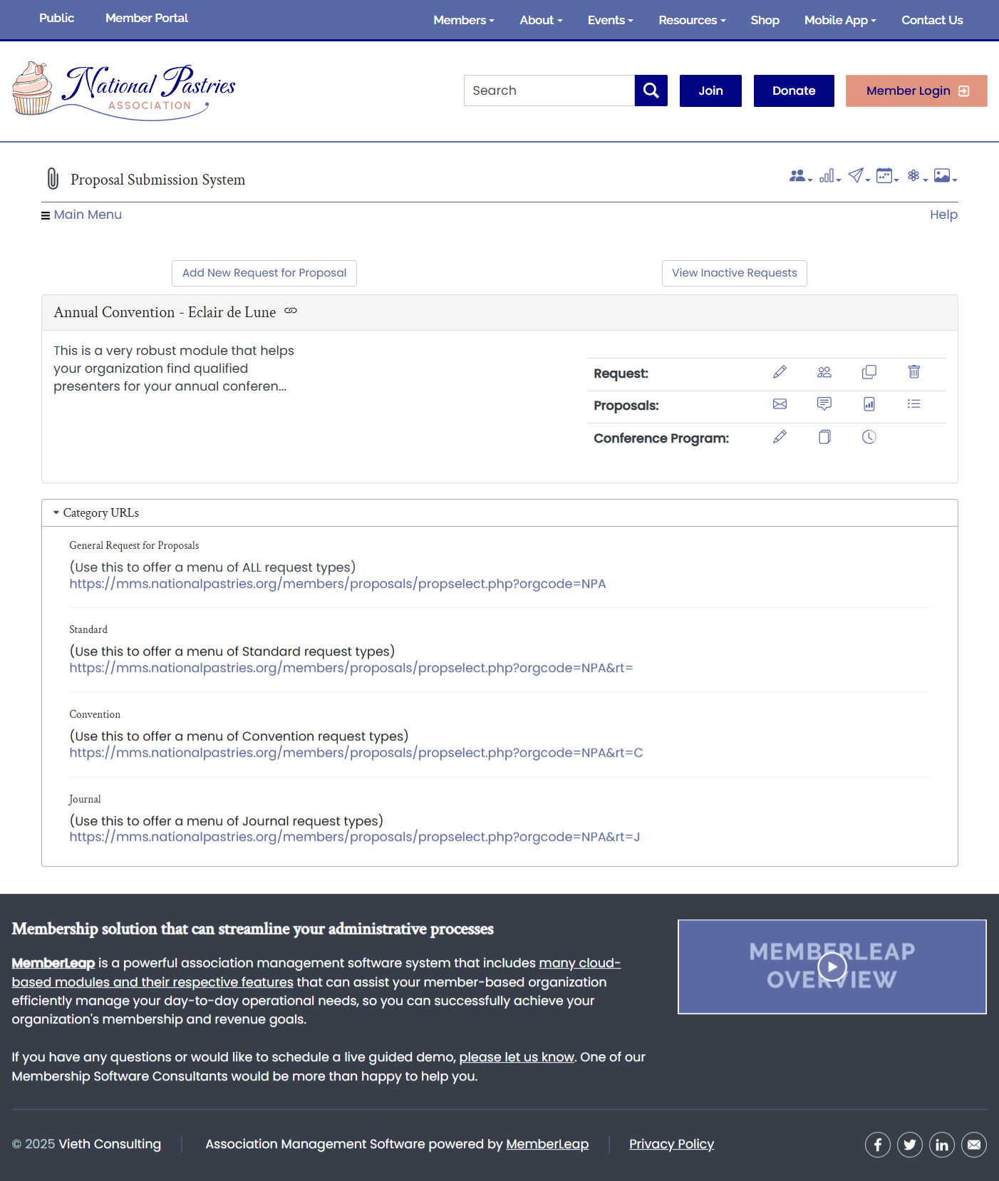 Call for Proposals Module Admin Page